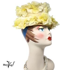 Vintage Yellow Gauze Petal Flower Cloche Hat Sunny Day Garden Party - Hey Viv